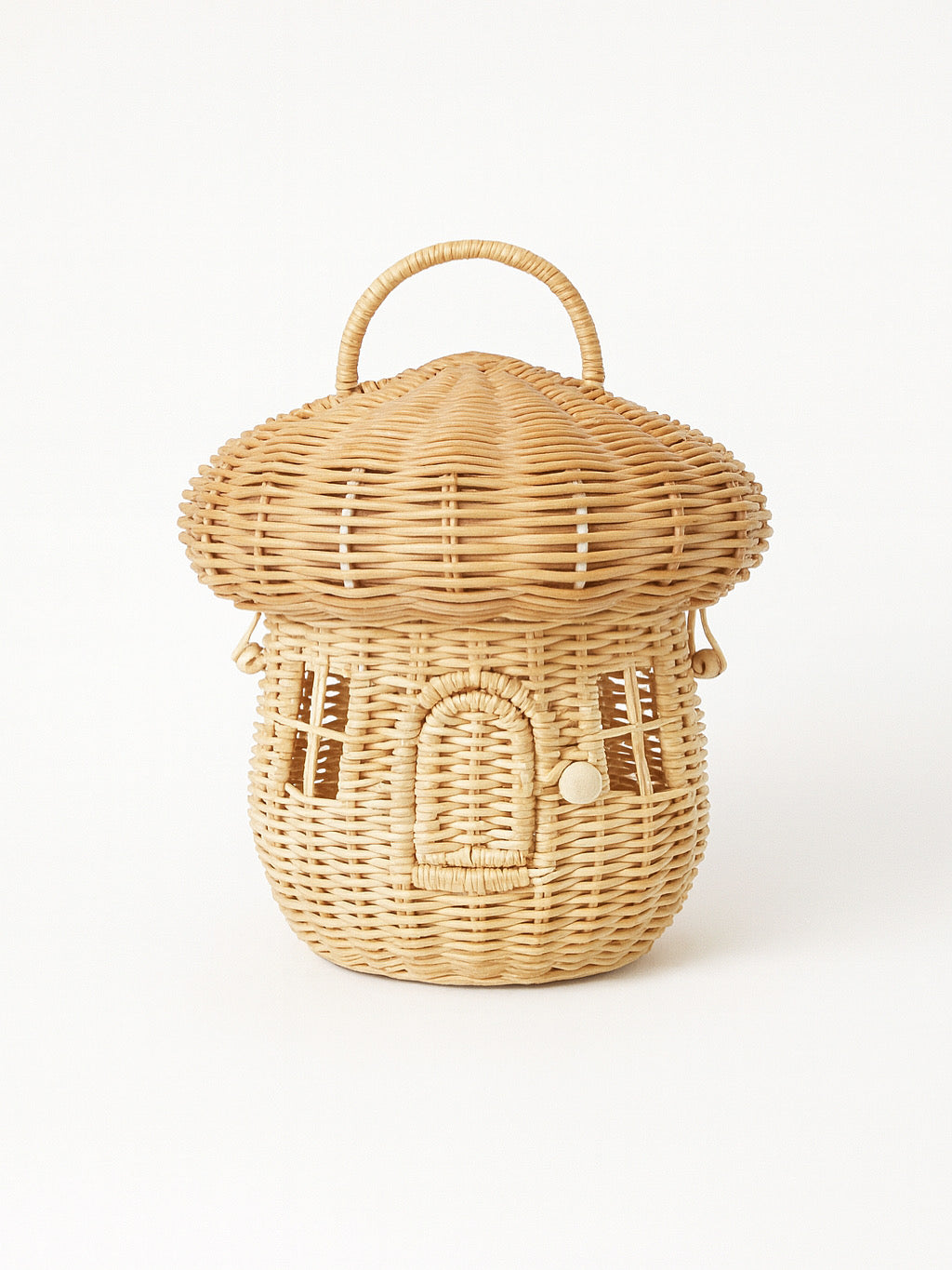 Cesta de Cogumelo de Rattan Trançado Boho Portátil de Palha