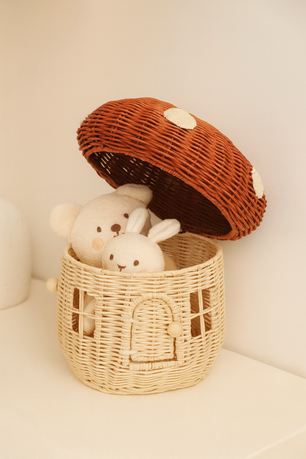Cesta de Cogumelo de Rattan Trançado Boho Portátil de Palha