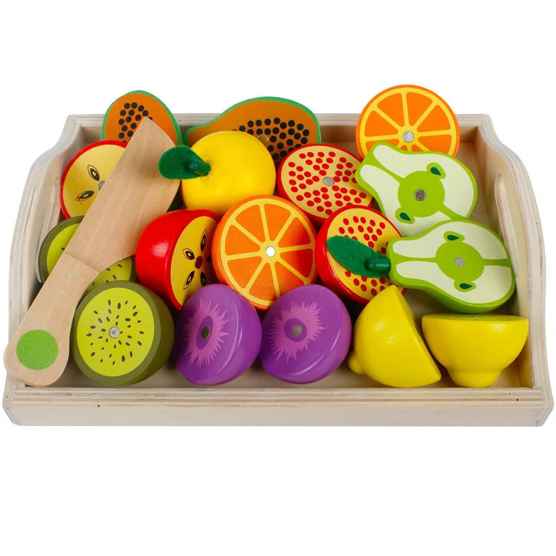 Série de Cozinha Simulada Montessori: Brinquedos de Madeira para Cortar Frutas e Vegetais,