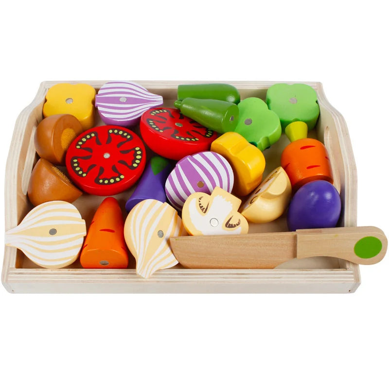 Série de Cozinha Simulada Montessori: Brinquedos de Madeira para Cortar Frutas e Vegetais,