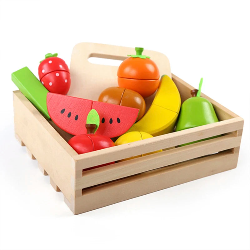 Série de Cozinha Simulada Montessori: Brinquedos de Madeira para Cortar Frutas e Vegetais,