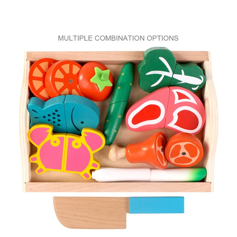 Série de Cozinha Simulada Montessori: Brinquedos de Madeira para Cortar Frutas e Vegetais,