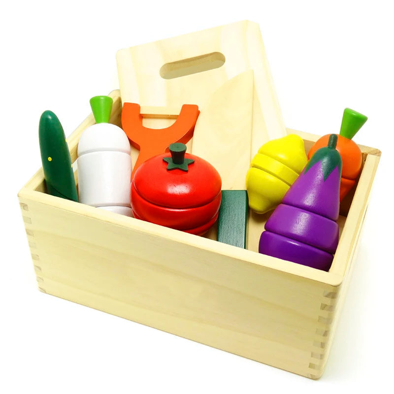 Série de Cozinha Simulada Montessori: Brinquedos de Madeira para Cortar Frutas e Vegetais,
