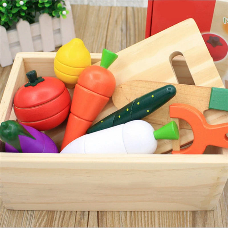 Série de Cozinha Simulada Montessori: Brinquedos de Madeira para Cortar Frutas e Vegetais,